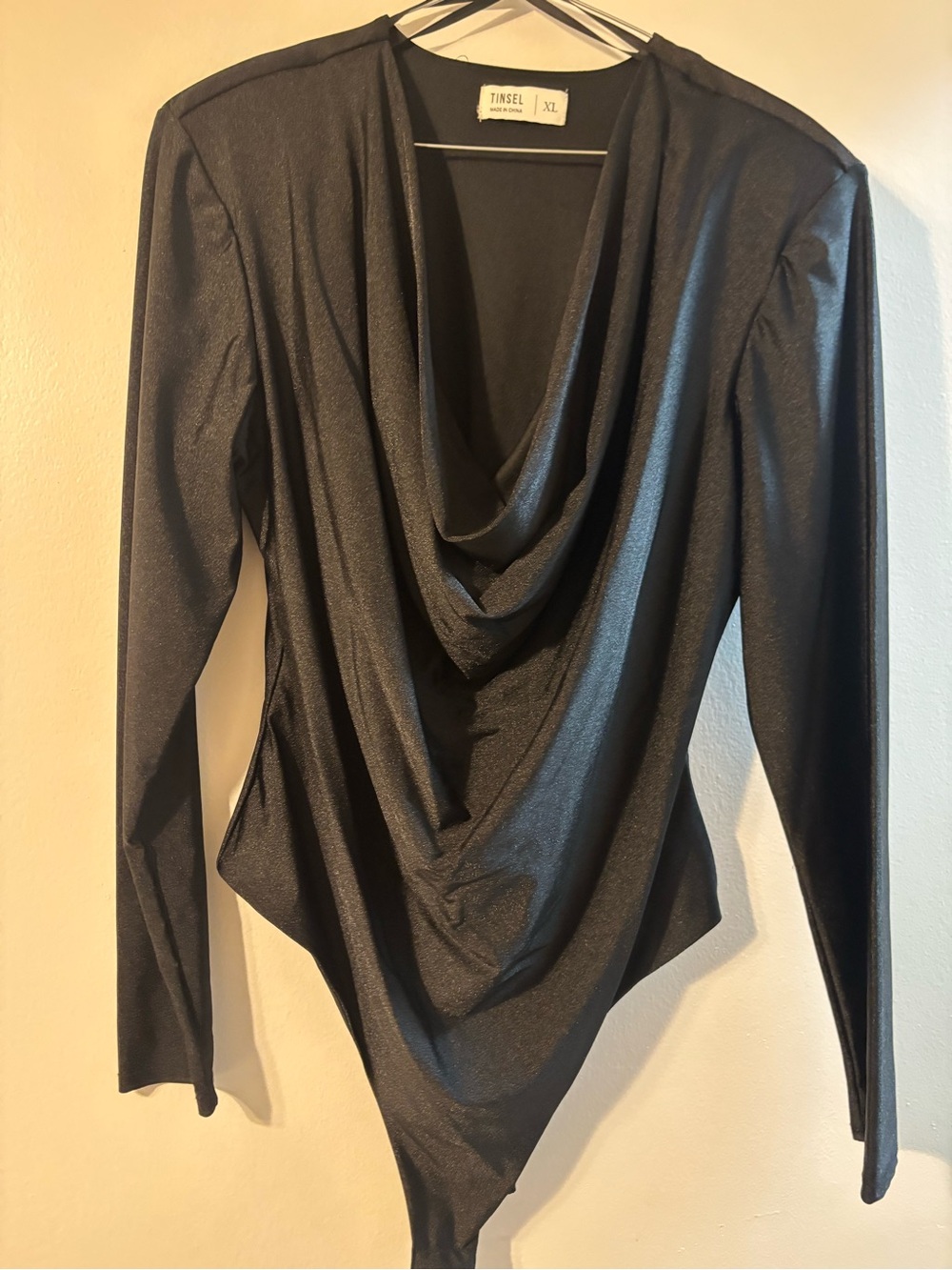 Bar III Black Draped Cowl Neck Bodysuit Sweater